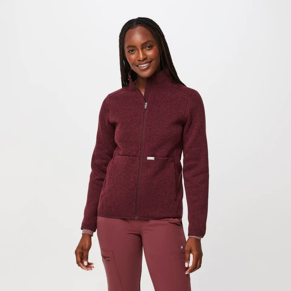 FIGS Heather Dark Cherry On-Shift™ - Sweater Knit Jacket - XS